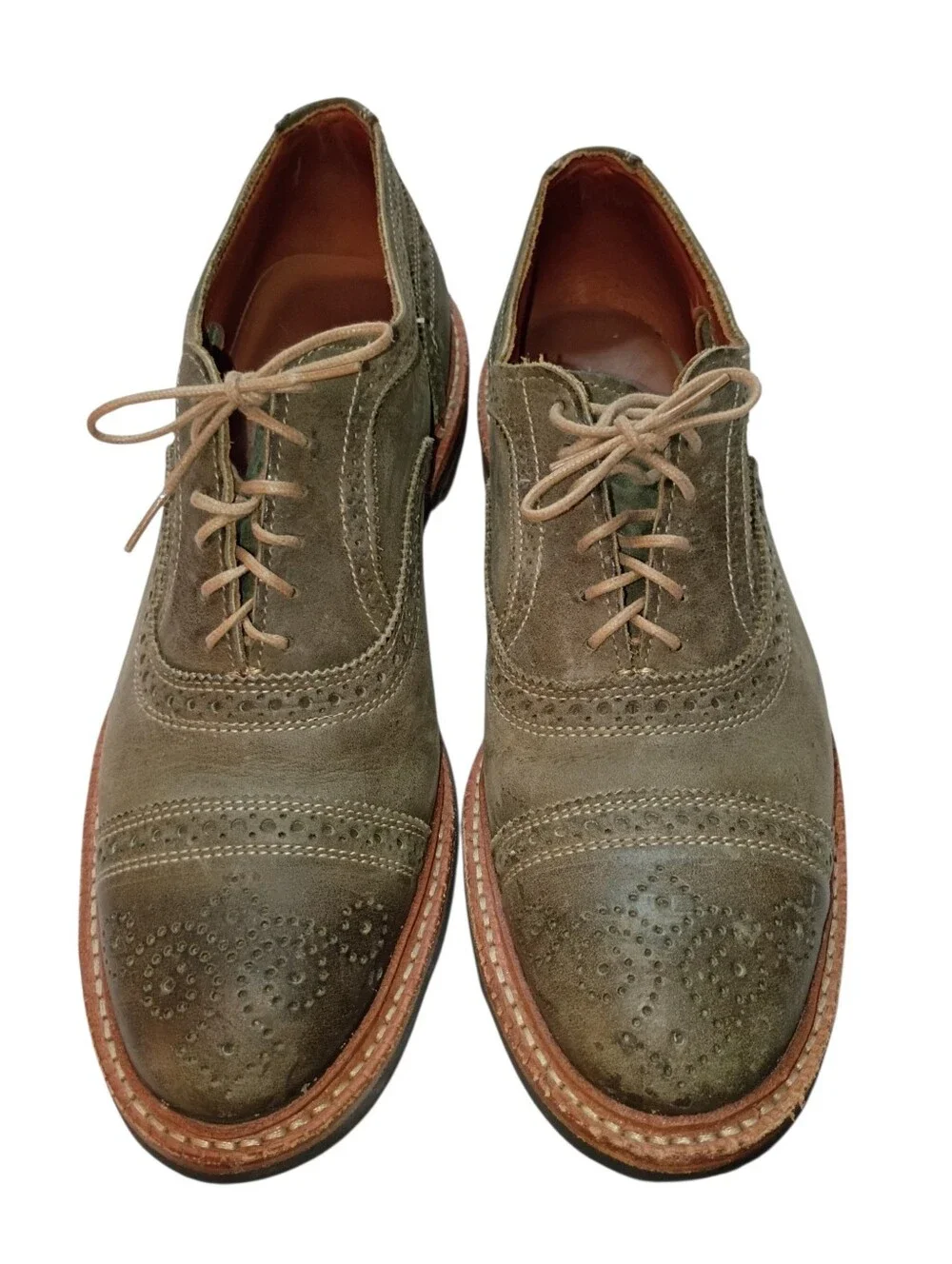 Allen Edmonds Strandmok Cap Toe Oxford Shoes Mens 9 Olive Gray Dainite Sole USA
